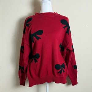 Red Sweater with Black Bow Accents